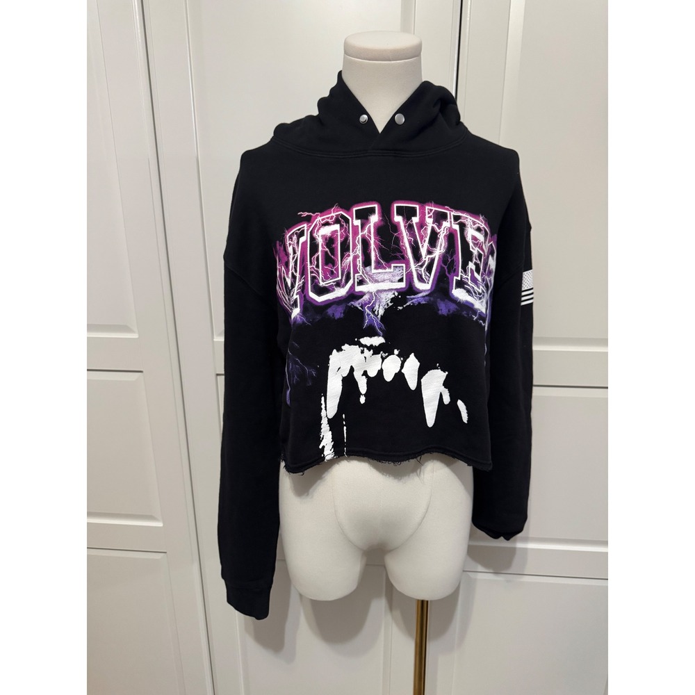 Darc Sport Wolves Club Blood Thunder Vintage Pierce Cropped Hoodie Black Small - Picture 3 of 9